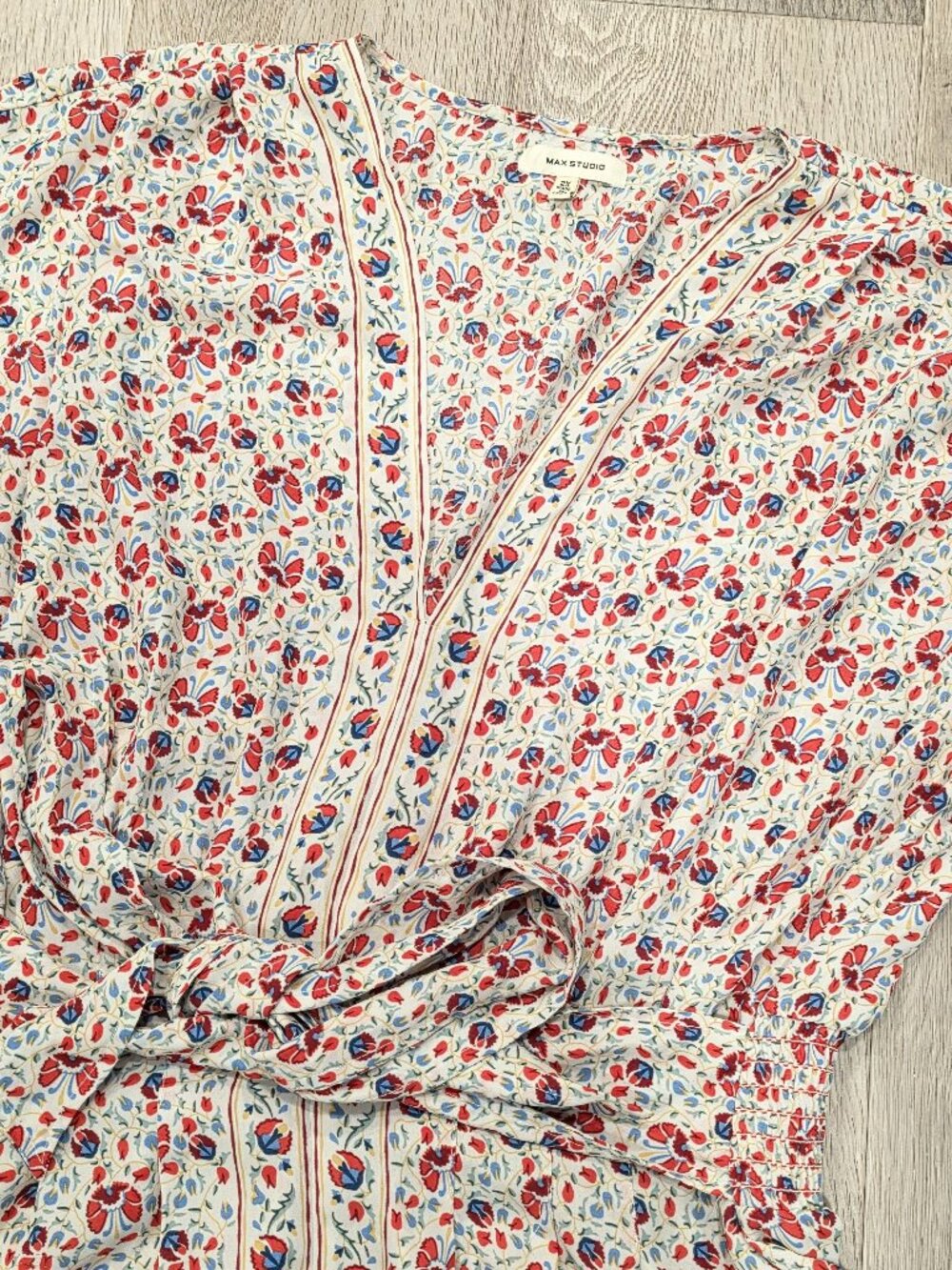Floral Print Peplum Blouse With Tie Waist & Ruffled Sleeves By Max Studio Sz 2X